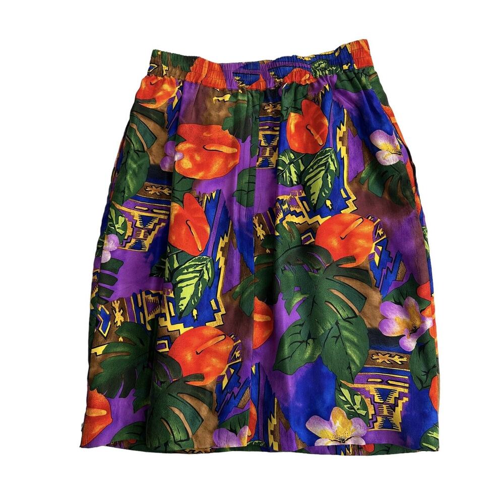 pat argenti silk floral tropical skirt Vintage Size XS